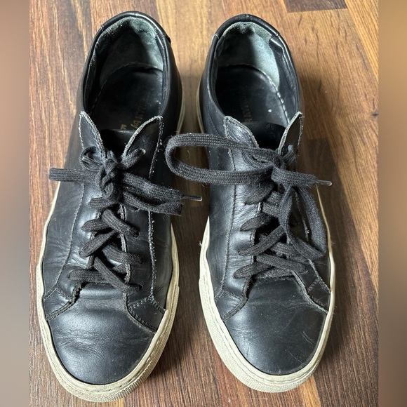Woman By Common Projects Black Solid Leather Low Top Sneaker Achilles Sz 6 36 - Picture 5 of 9